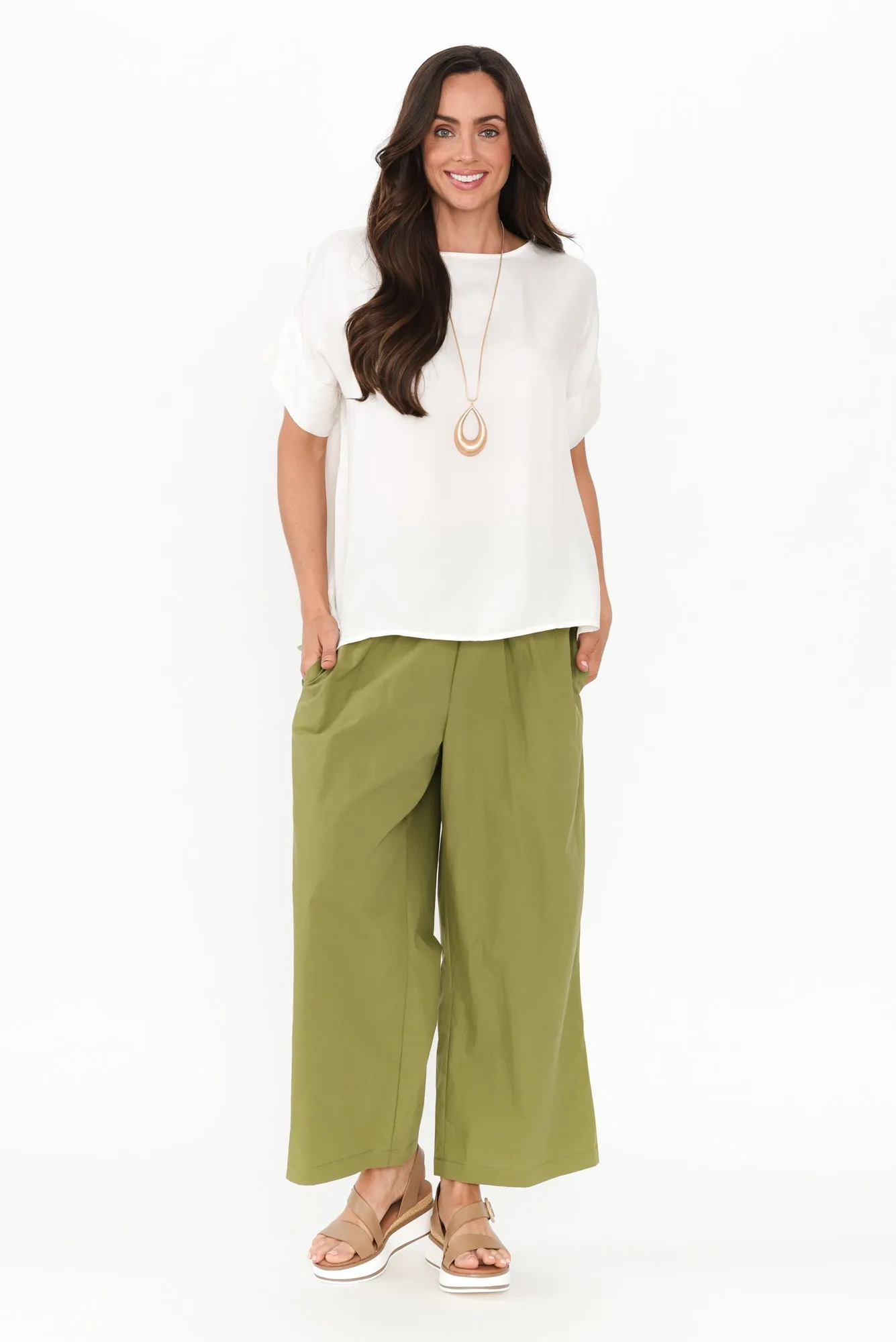 Sevilla Green Wide Leg Cotton Pants sold by Blue Bungalow product image thumbnail 2