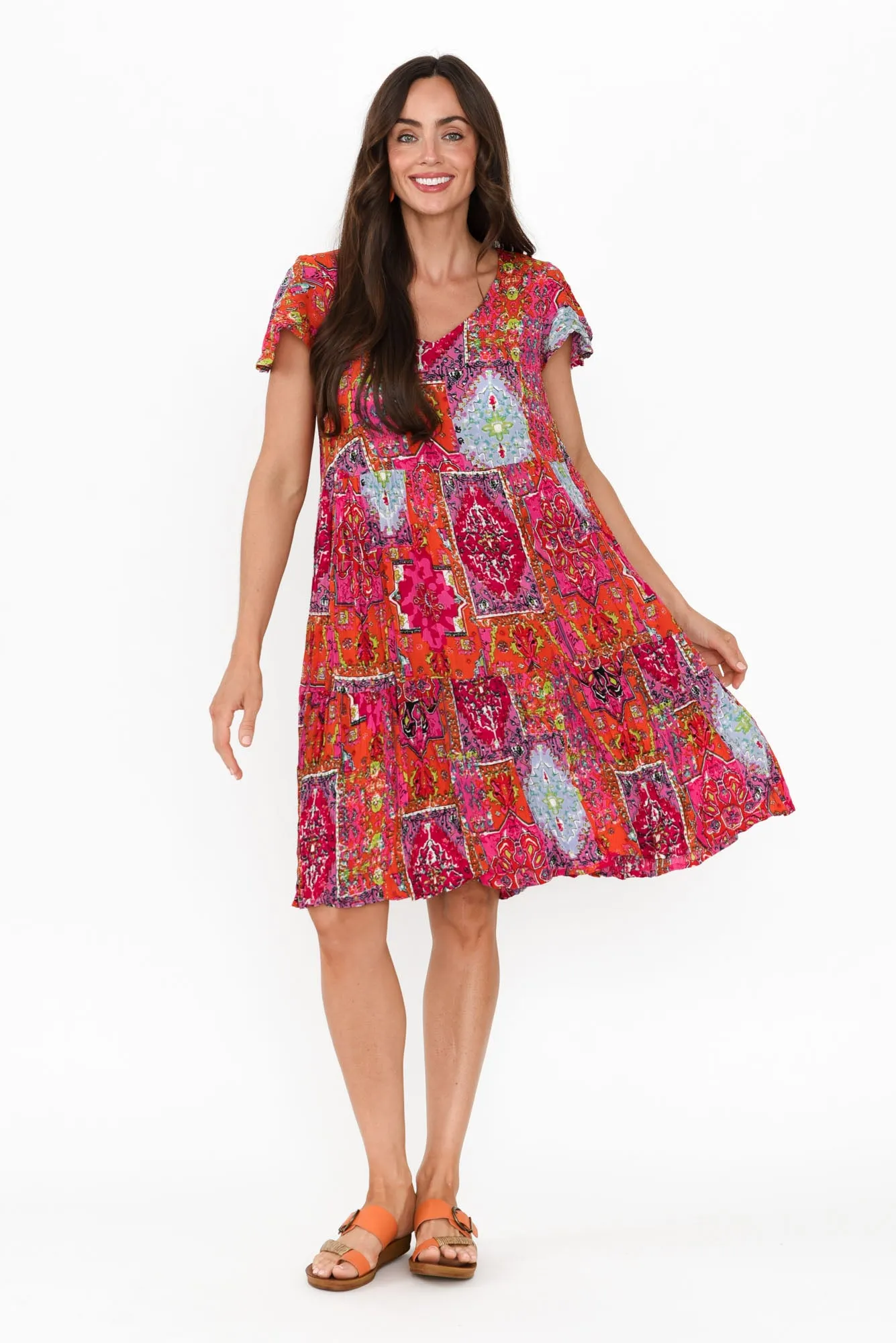 Azalea Pink Mosaic Crinkle Dress sold by Blue Bungalow