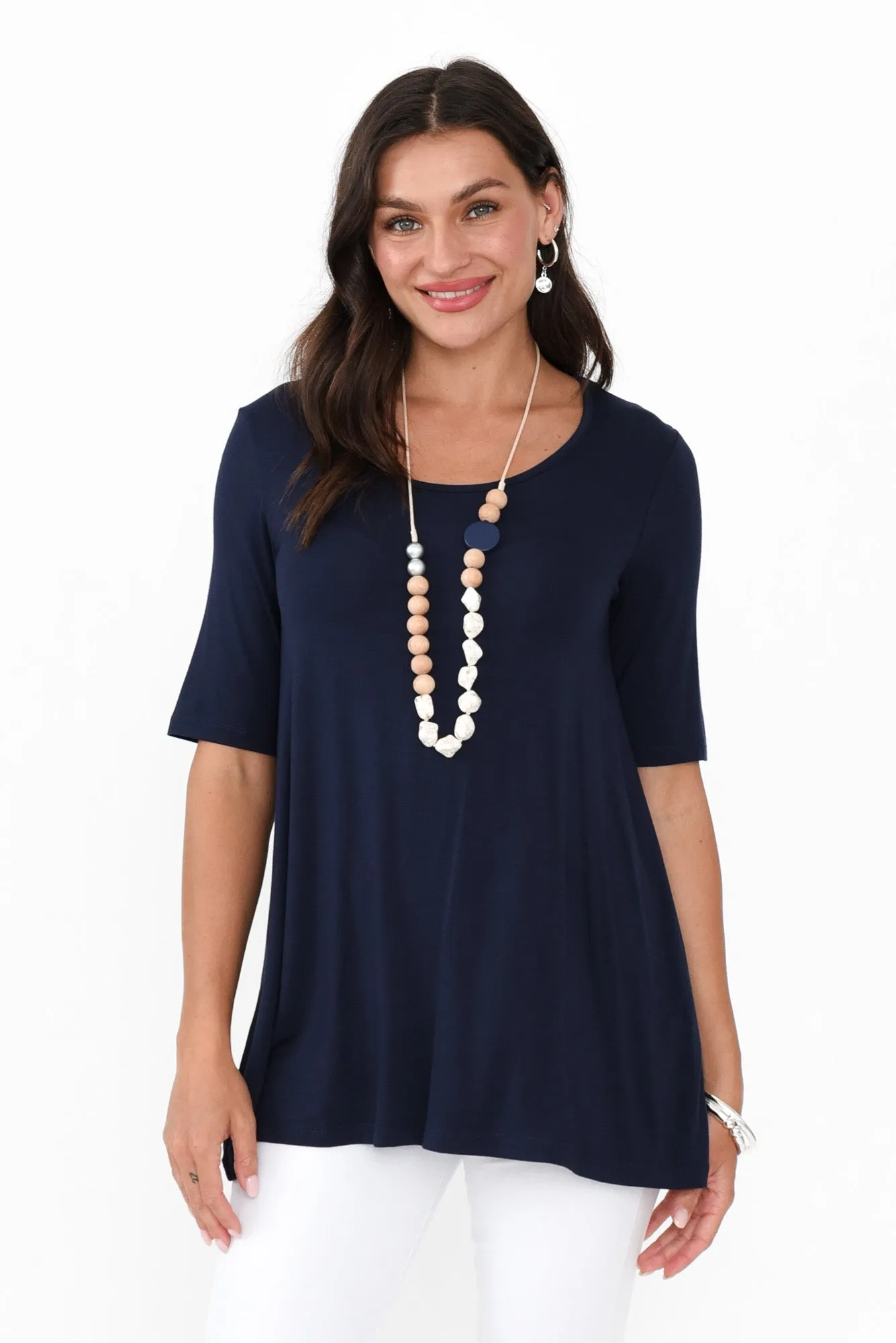 Carter Navy Bamboo Tunic Top sold by Blue Bungalow