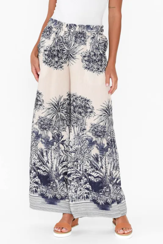 Carson Navy Jungle Ruched Pants sold by Blue Bungalow