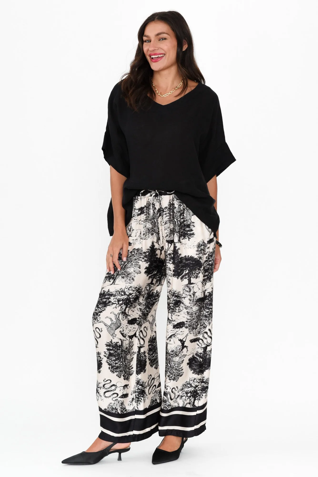Corio Black Garden Silk Blend Tie Pants sold by Blue Bungalow product image thumbnail 2