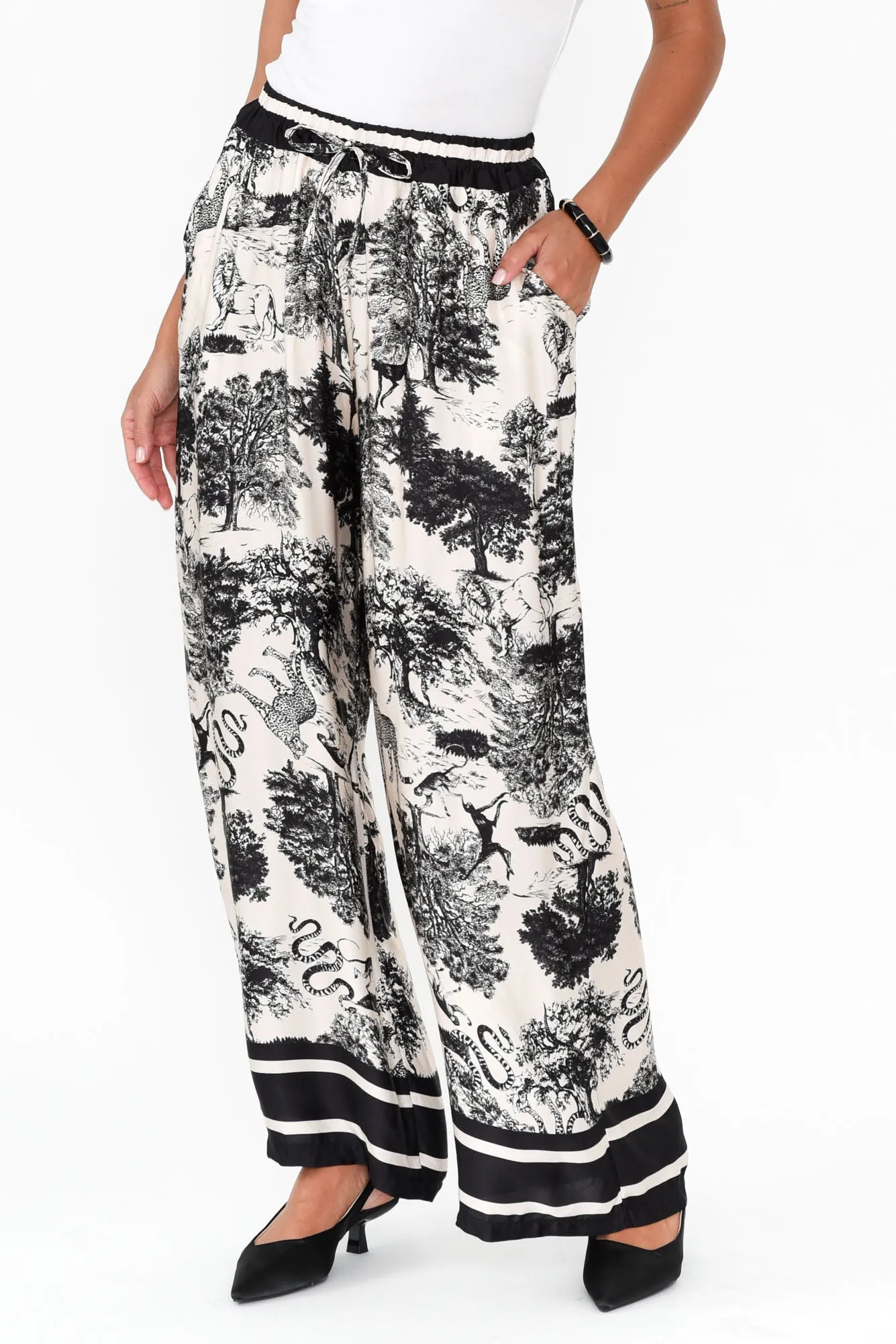 Corio Black Garden Silk Blend Tie Pants sold by Blue Bungalow