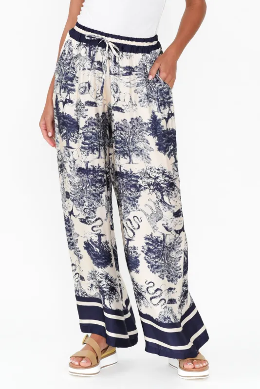 Corio Navy Garden Silk Blend Tie Pants sold by Blue Bungalow