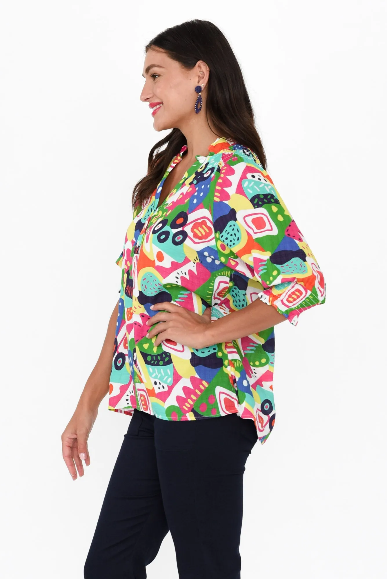 Shelley Green Abstract Cotton Top sold by Blue Bungalow product image thumbnail 3