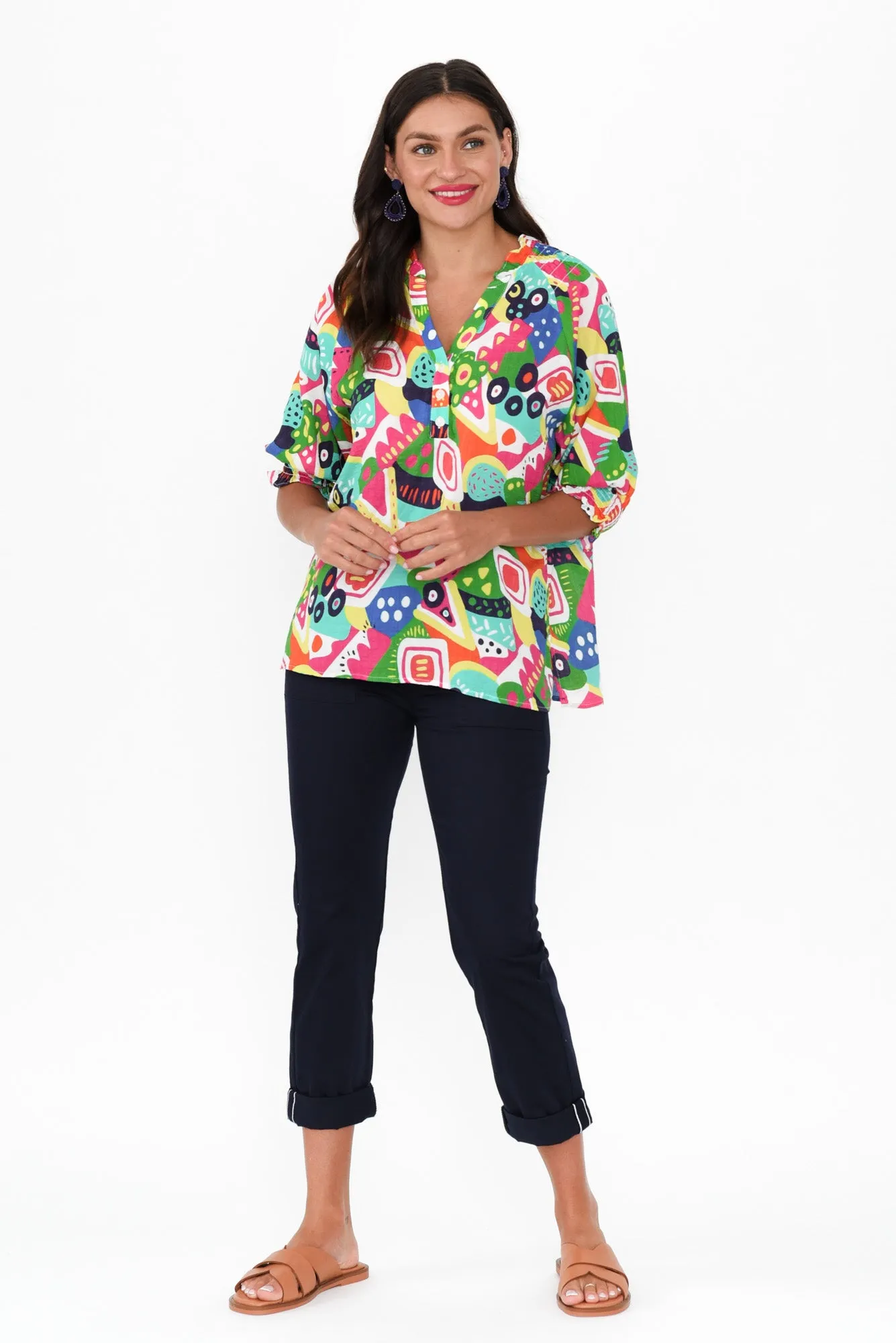 Shelley Green Abstract Cotton Top sold by Blue Bungalow product image thumbnail 2