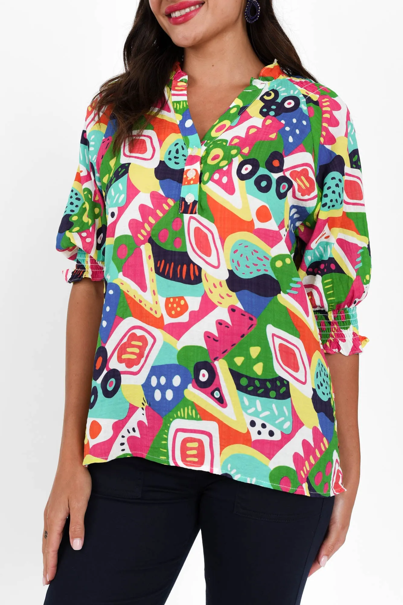 Shelley Green Abstract Cotton Top sold by Blue Bungalow product image thumbnail 5