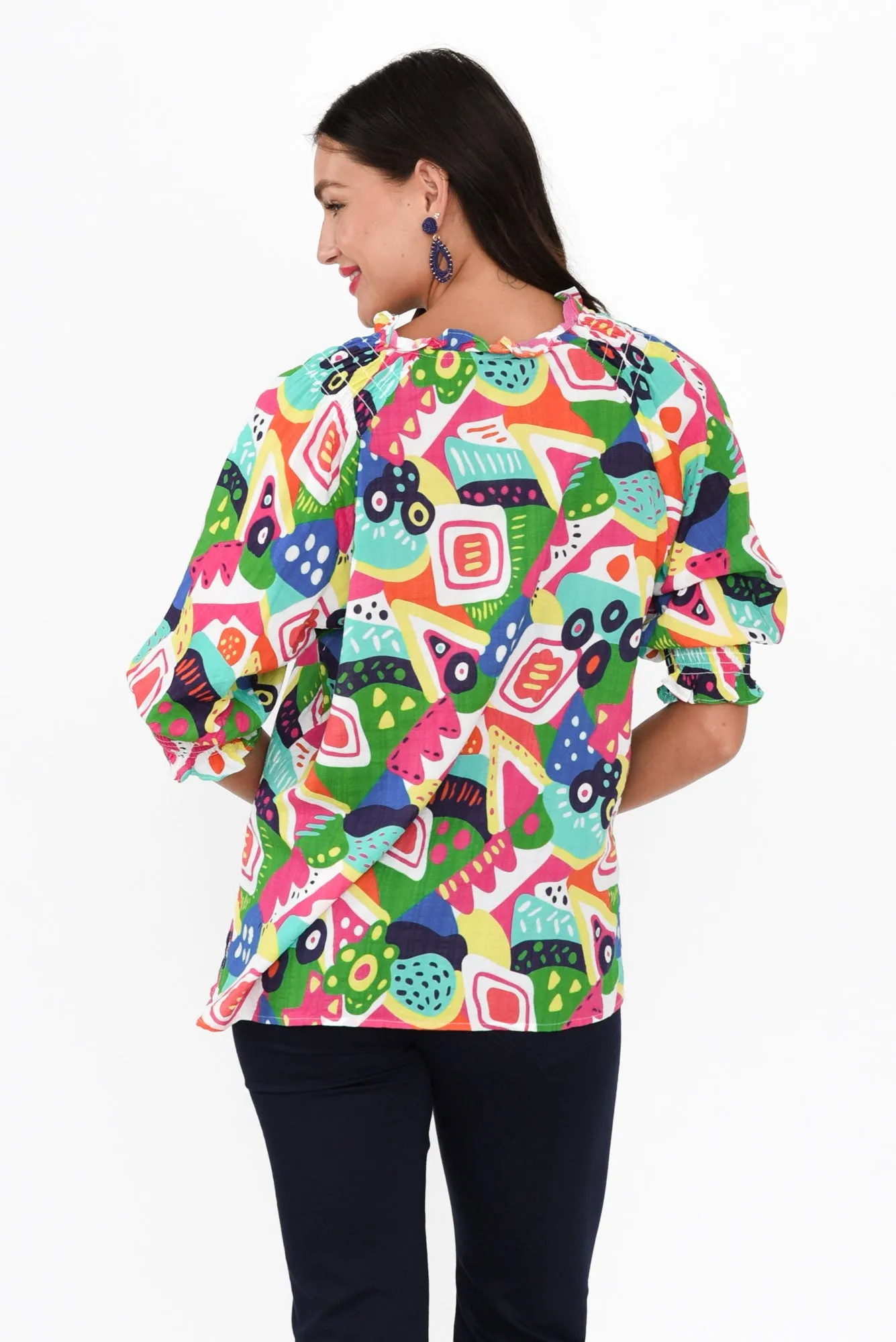 Shelley Green Abstract Cotton Top sold by Blue Bungalow product image thumbnail 4