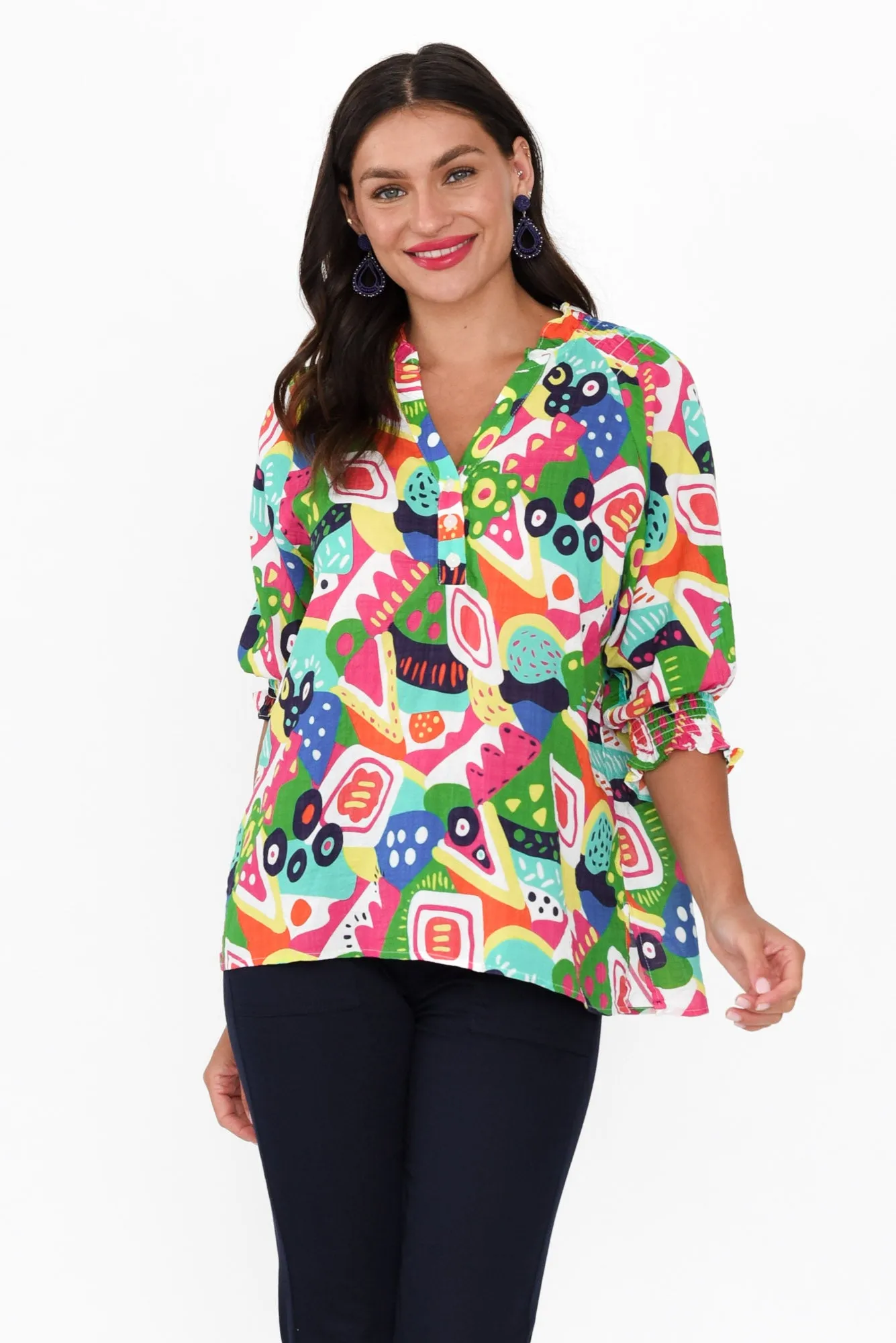 Shelley Green Abstract Cotton Top sold by Blue Bungalow