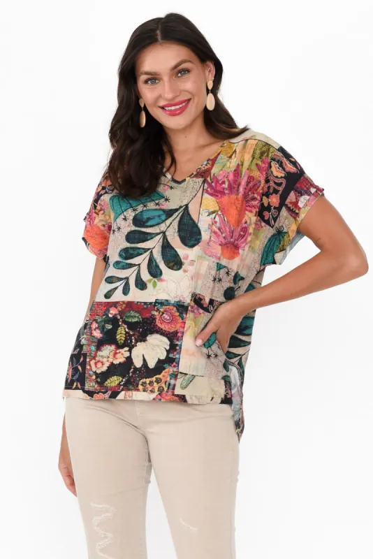 Terassa Beige Floral Linen Blend Top sold by Blue Bungalow