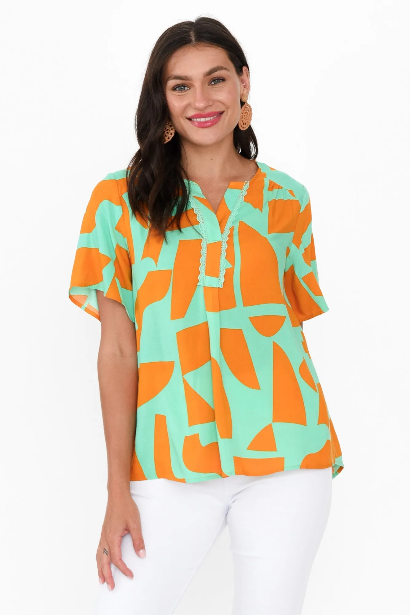 Adrina Teal Abstract Top sold by Blue Bungalow