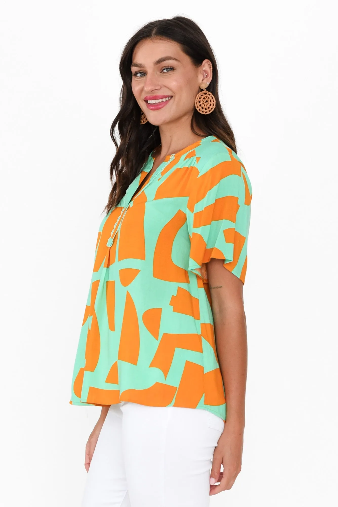 Adrina Teal Abstract Top sold by Blue Bungalow product image thumbnail 3