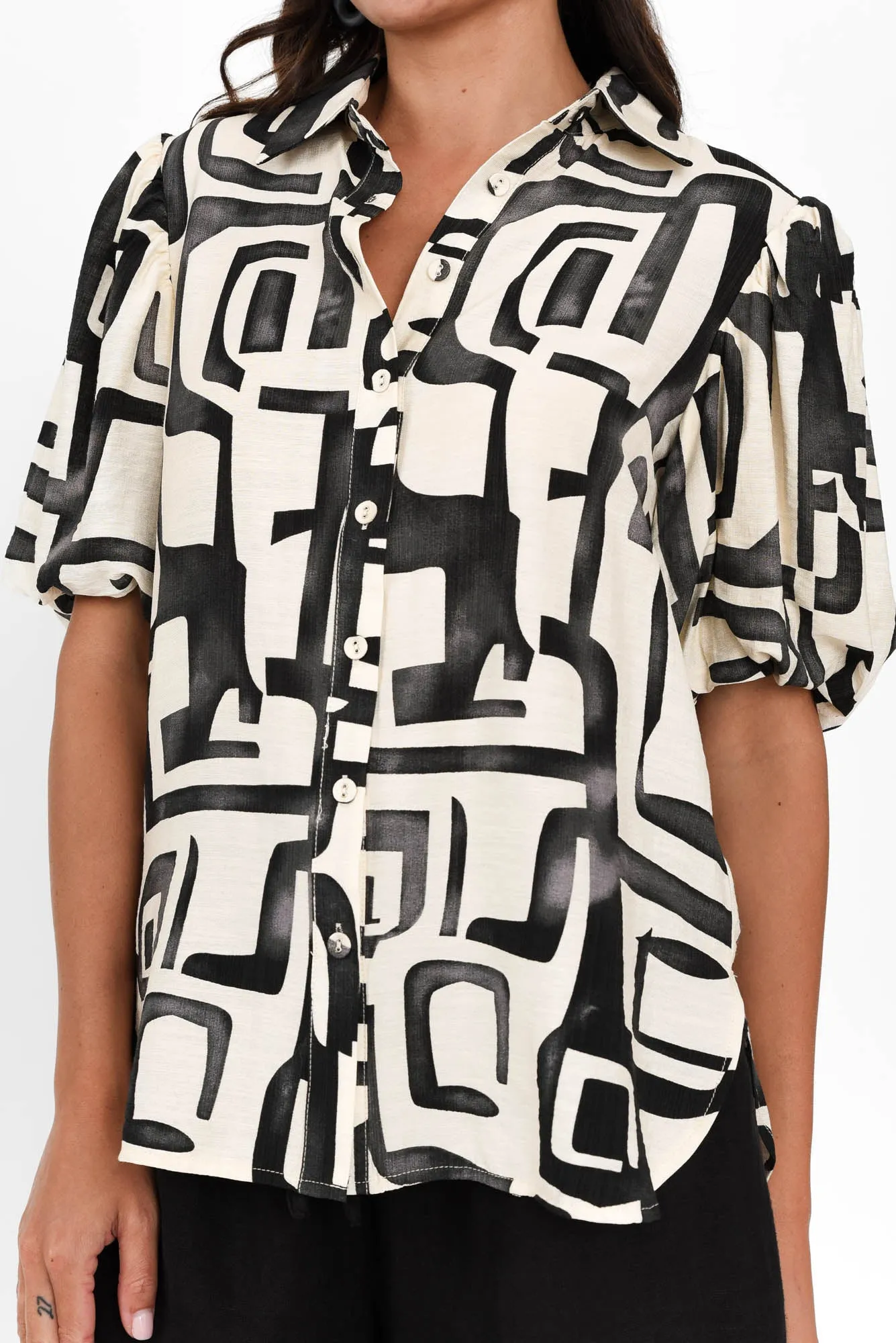 Eileen Black Abstract Collared Shirt sold by Blue Bungalow product image thumbnail 5