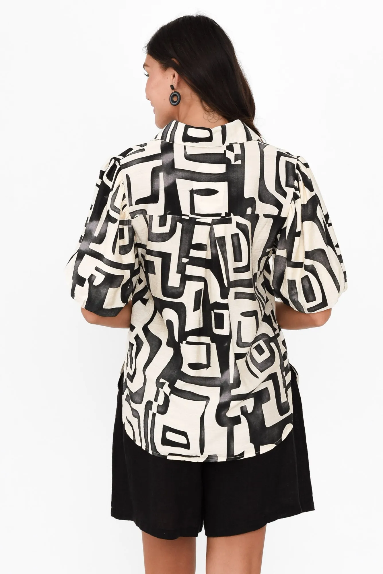 Eileen Black Abstract Collared Shirt sold by Blue Bungalow product image thumbnail 4