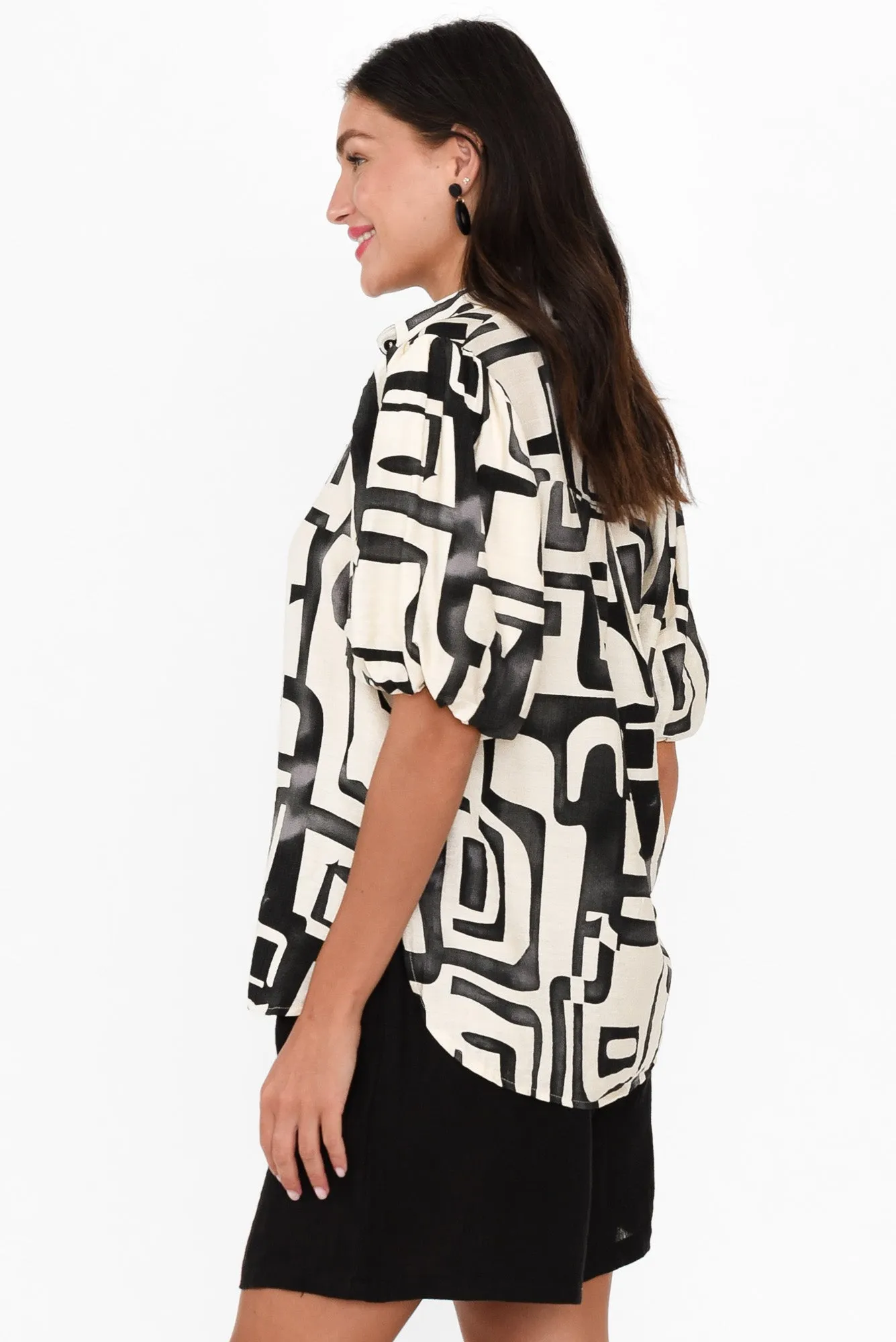 Eileen Black Abstract Collared Shirt sold by Blue Bungalow product image thumbnail 3
