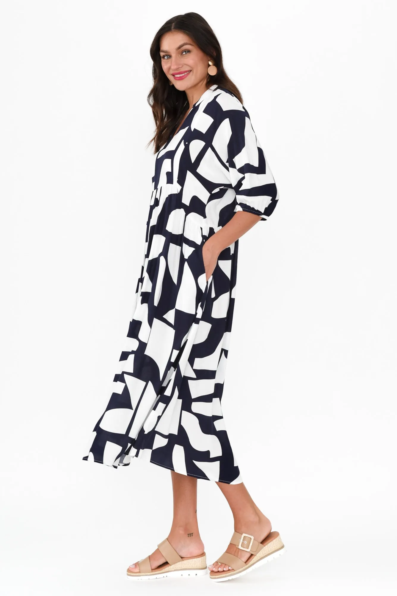 Trey Navy Abstract Midi Dress sold by Blue Bungalow product image thumbnail 3