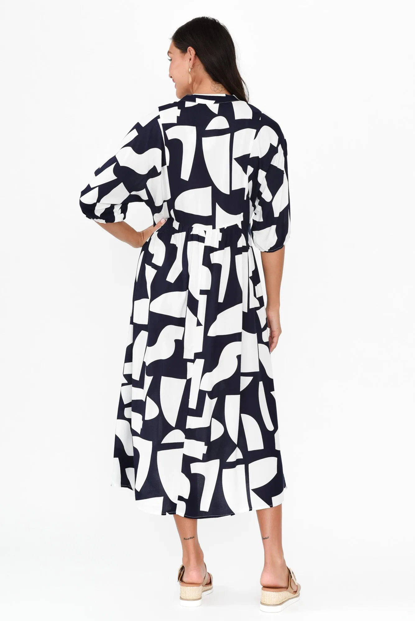 Trey Navy Abstract Midi Dress sold by Blue Bungalow product image thumbnail 4