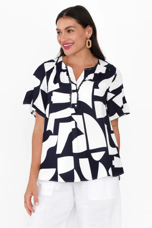 Adrina Navy Abstract Top sold by Blue Bungalow