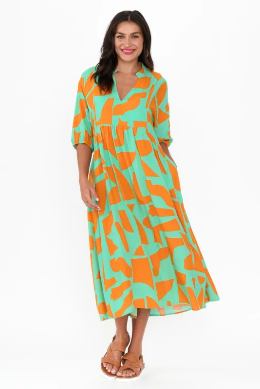 Trey Teal Abstract Midi Dress sold by Blue Bungalow