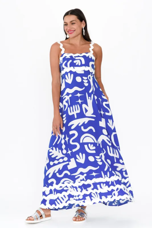 Eda Blue Abstract Maxi Dress sold by Blue Bungalow