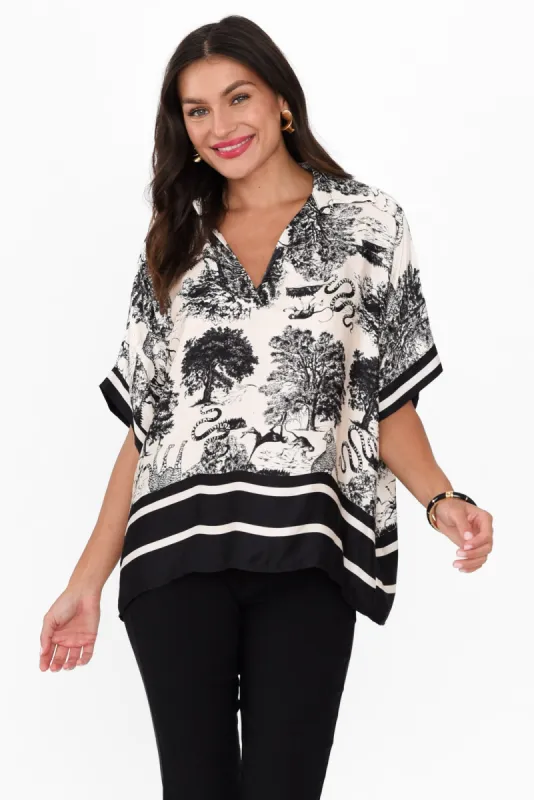 Cosima Black Garden Silk Blend Top sold by Blue Bungalow