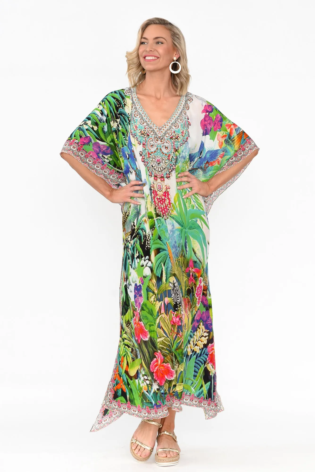 Tropical Resort Silk Maxi Kaftan sold by Blue Bungalow product image thumbnail 4