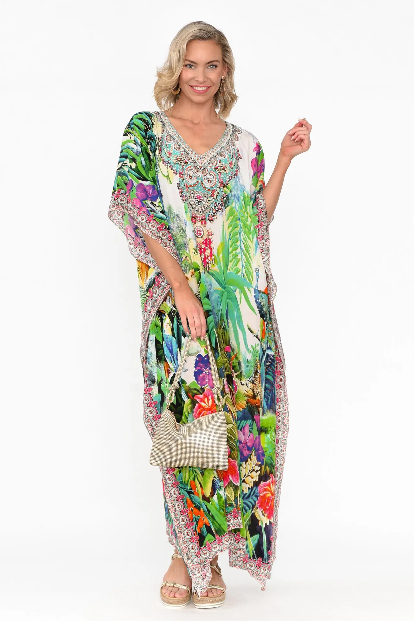 Tropical Resort Silk Maxi Kaftan sold by Blue Bungalow