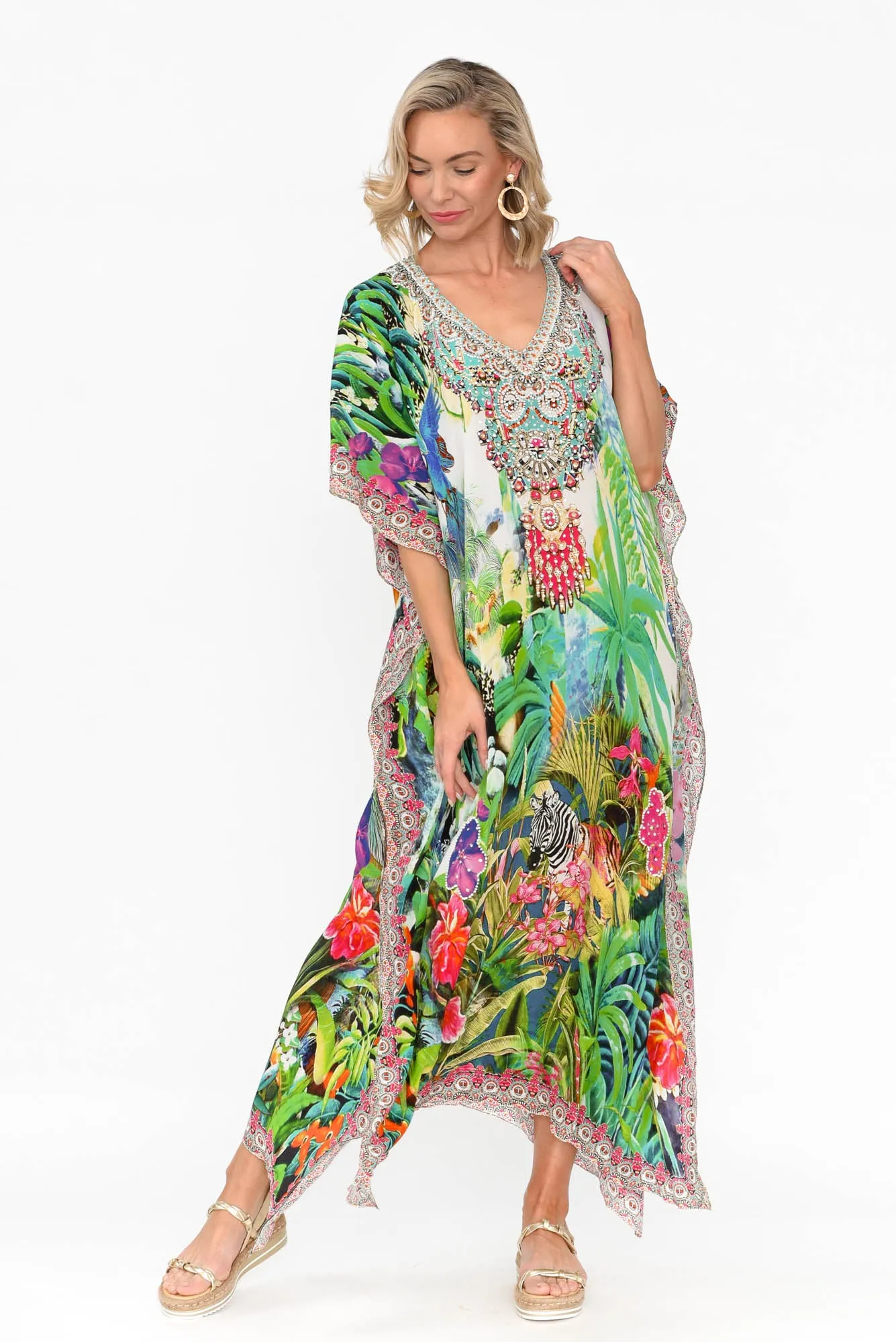 Tropical Resort Silk Maxi Kaftan sold by Blue Bungalow product image thumbnail 2