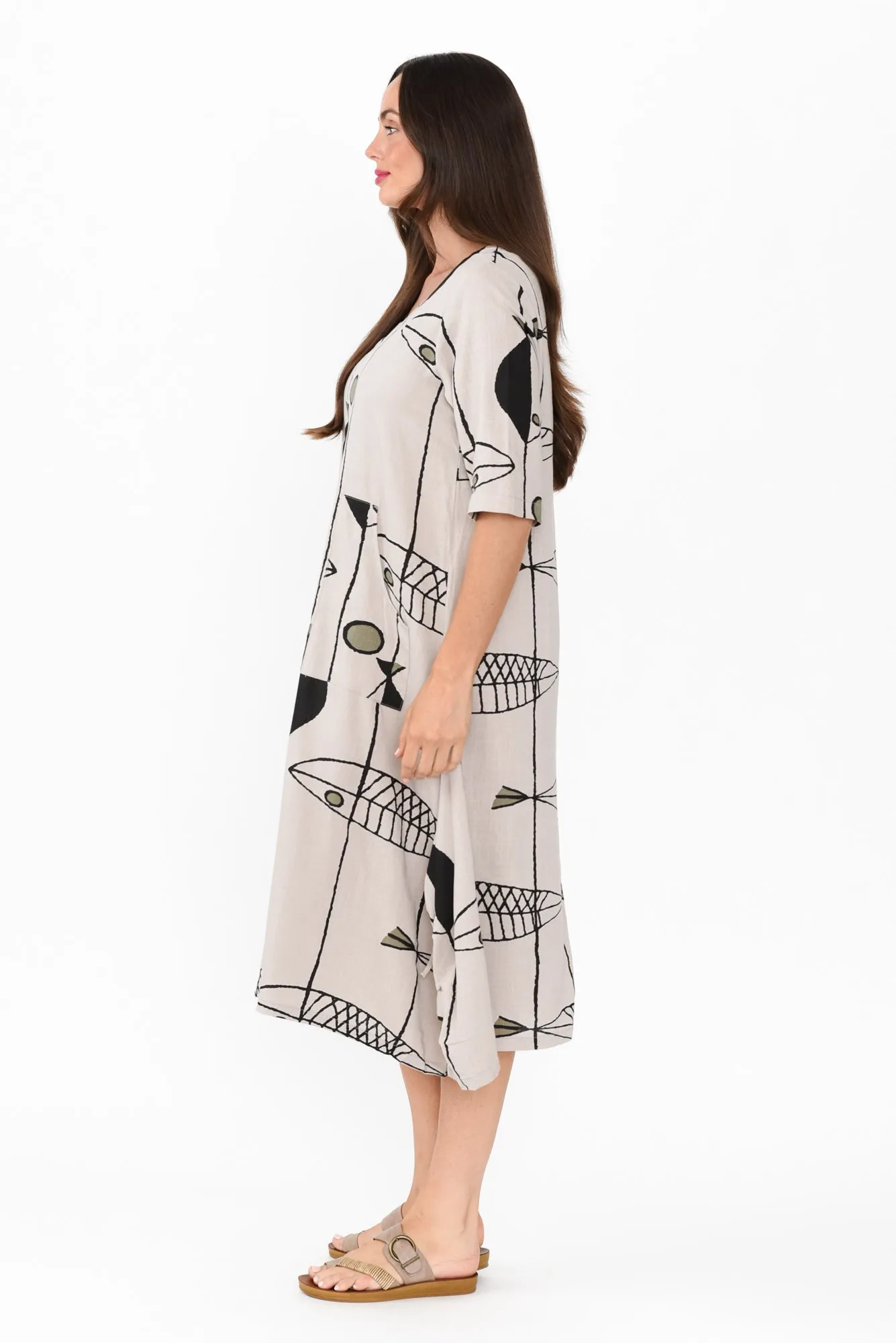 Hailee Taupe Sea Linen Cotton Dress sold by Blue Bungalow product image thumbnail 3
