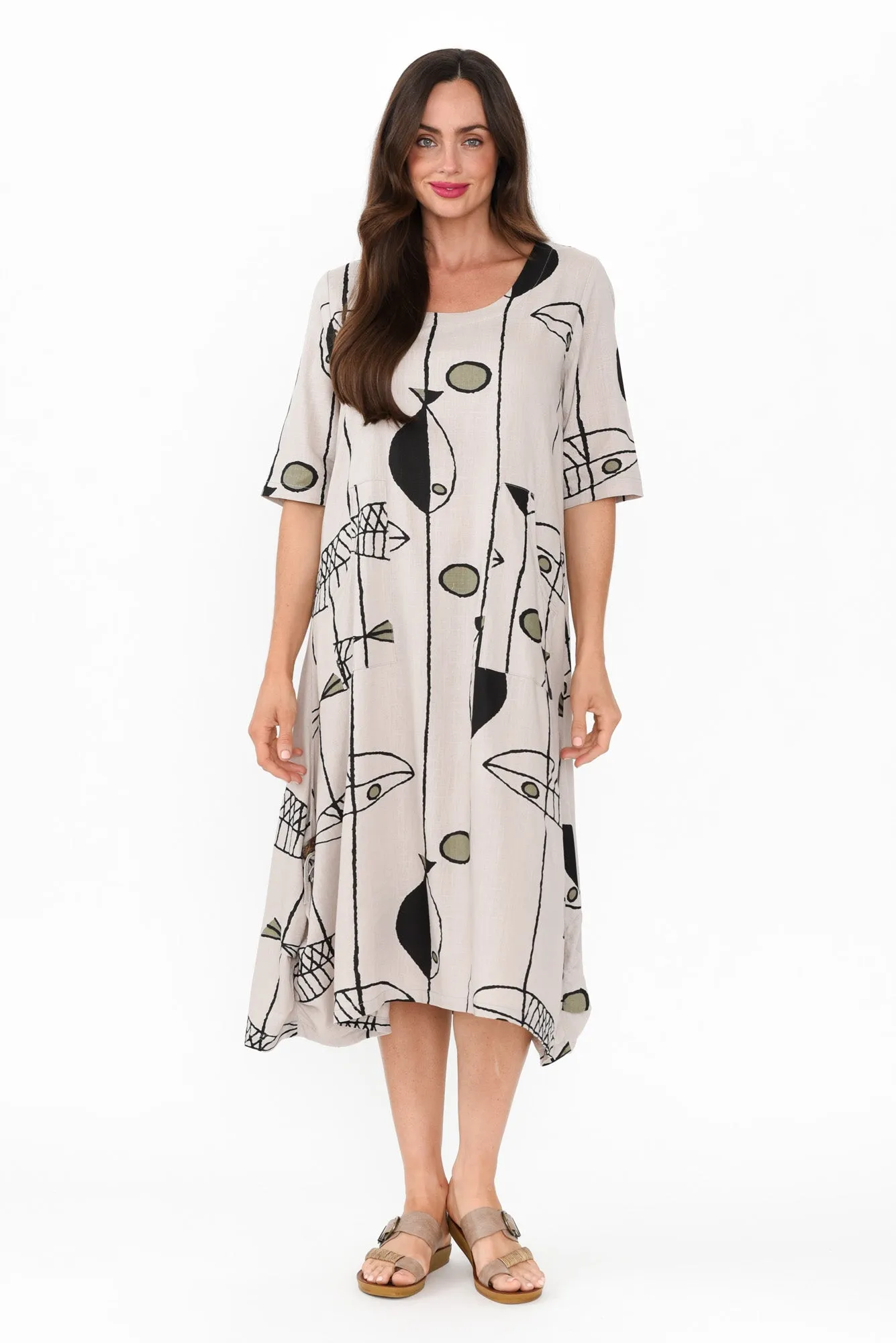 Hailee Taupe Sea Linen Cotton Dress sold by Blue Bungalow
