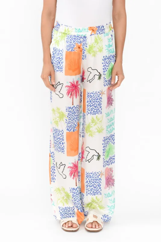 Orina White Jungle Wide Leg Pants sold by Blue Bungalow