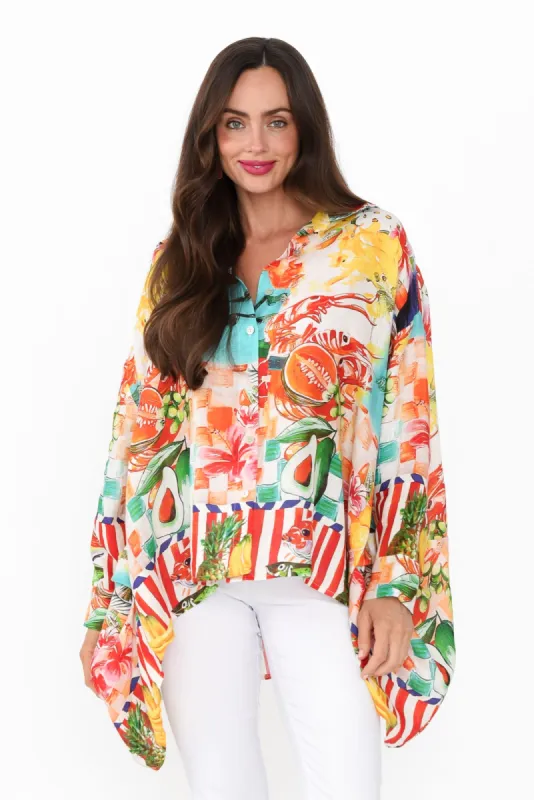Elodina Blue Tropical Linen Shirt sold by Blue Bungalow