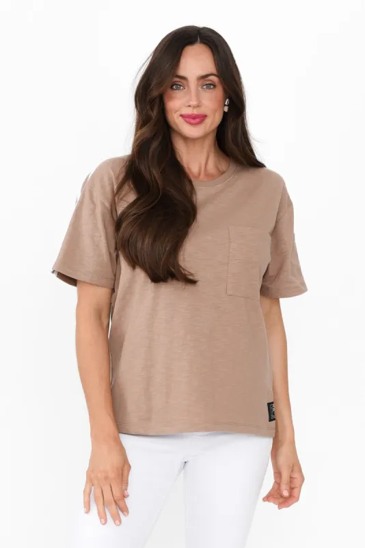 Power Mocha Trim Cotton Tee sold by Blue Bungalow