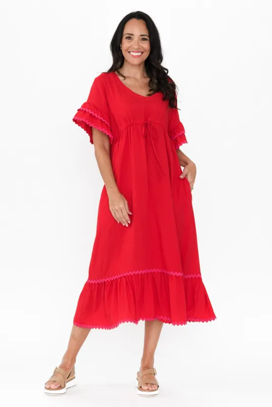 Rosemarie Red Frill Dress sold by Blue Bungalow