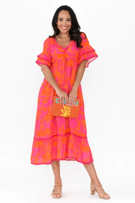 Rosemarie Pink Abstract Frill Dress sold by Blue Bungalow