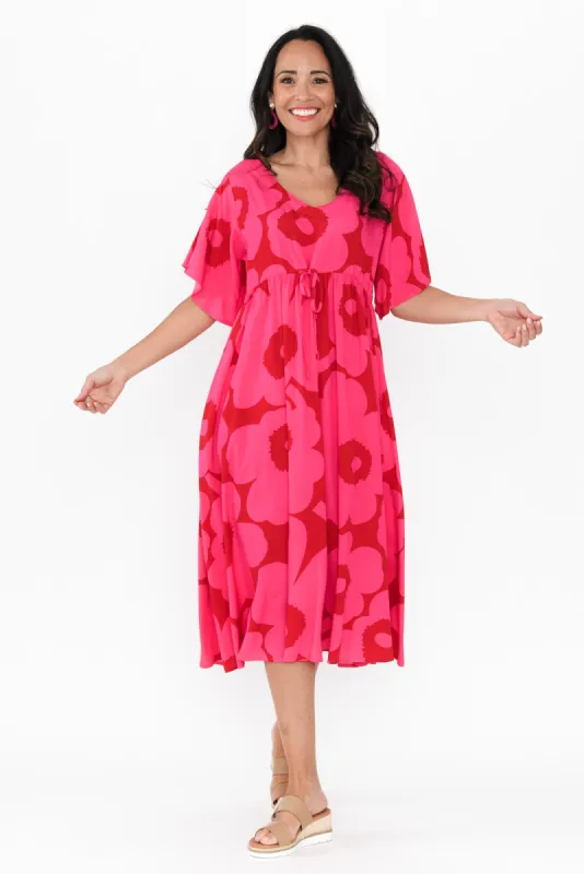 Jennifer Pink Flower Flutter Sleeve Dress sold by Blue Bungalow