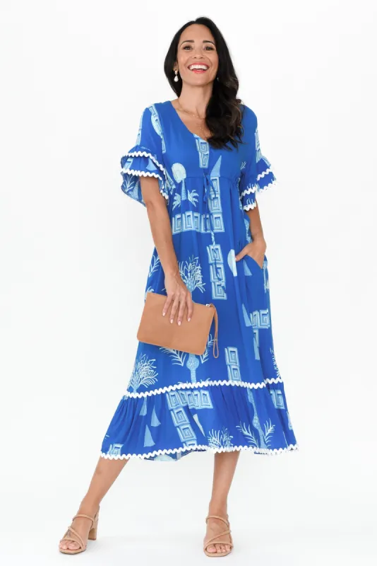 Rosemarie Blue Tropical Frill Dress sold by Blue Bungalow