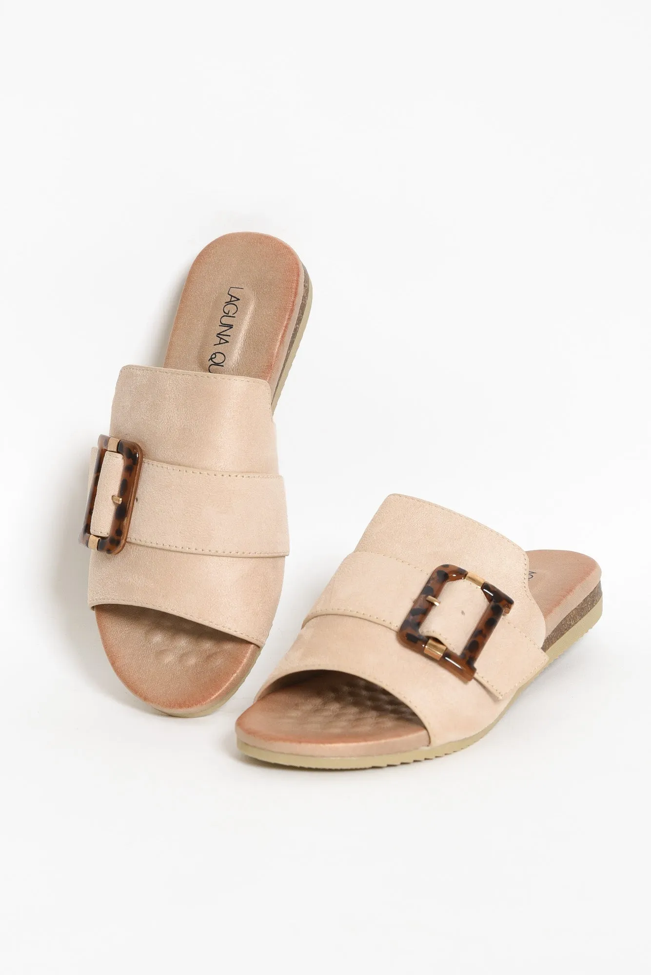 Kivari Beige Faux Suede Buckle Slide sold by Blue Bungalow