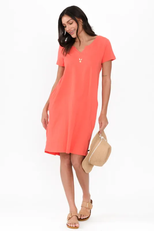 Mandy Coral Cotton Tee Dress sold by Blue Bungalow