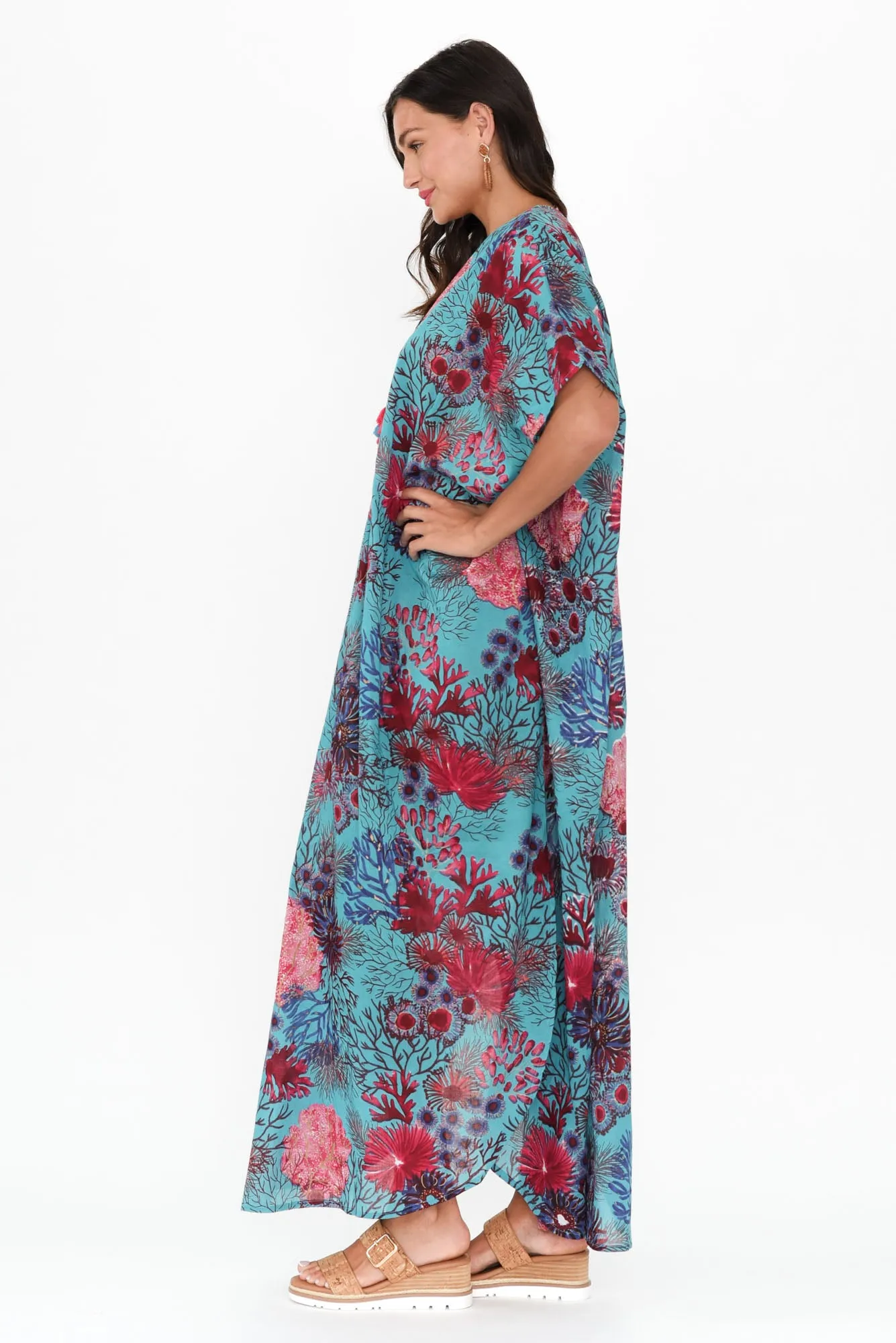 Isla Turquoise Sea Cotton Kaftan sold by Blue Bungalow product image thumbnail 3