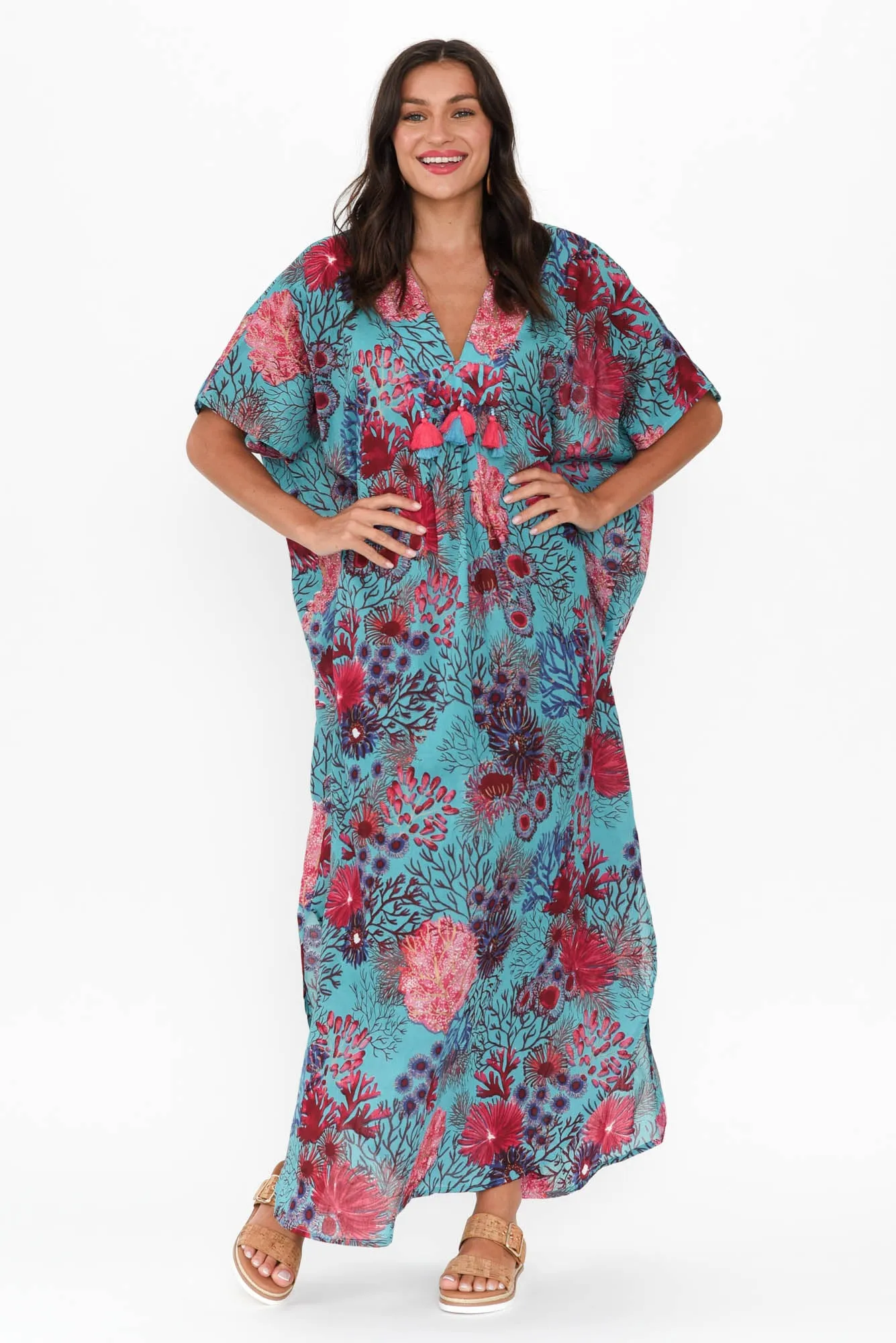 Isla Turquoise Sea Cotton Kaftan sold by Blue Bungalow product image thumbnail 2