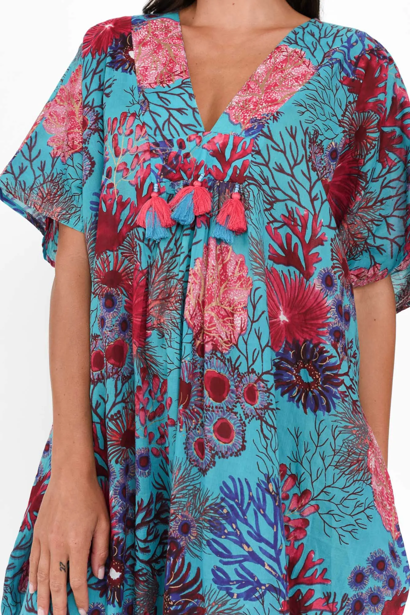 Isla Turquoise Sea Cotton Kaftan sold by Blue Bungalow product image thumbnail 5