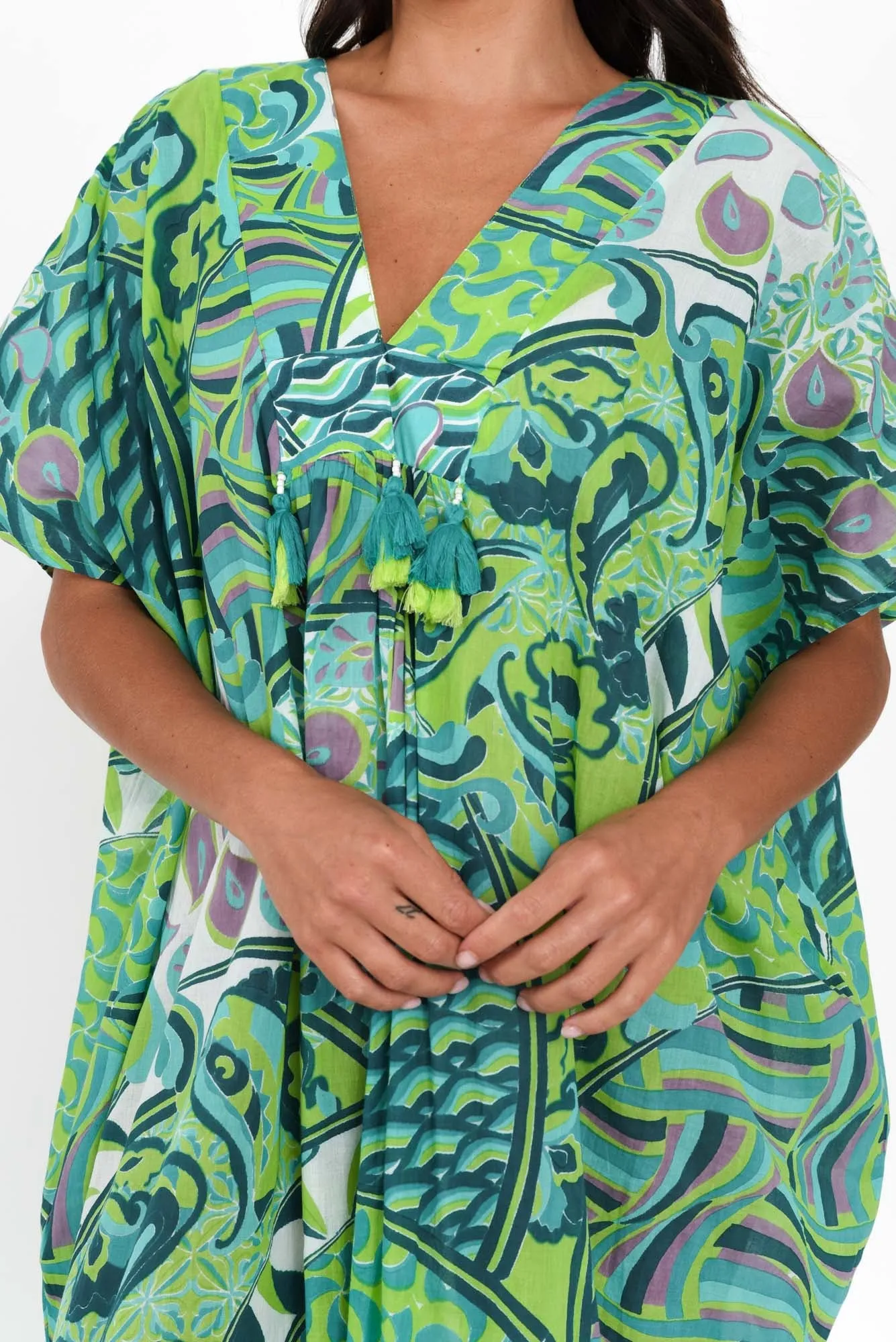 Isla Green Wave Cotton Kaftan sold by Blue Bungalow product image thumbnail 5