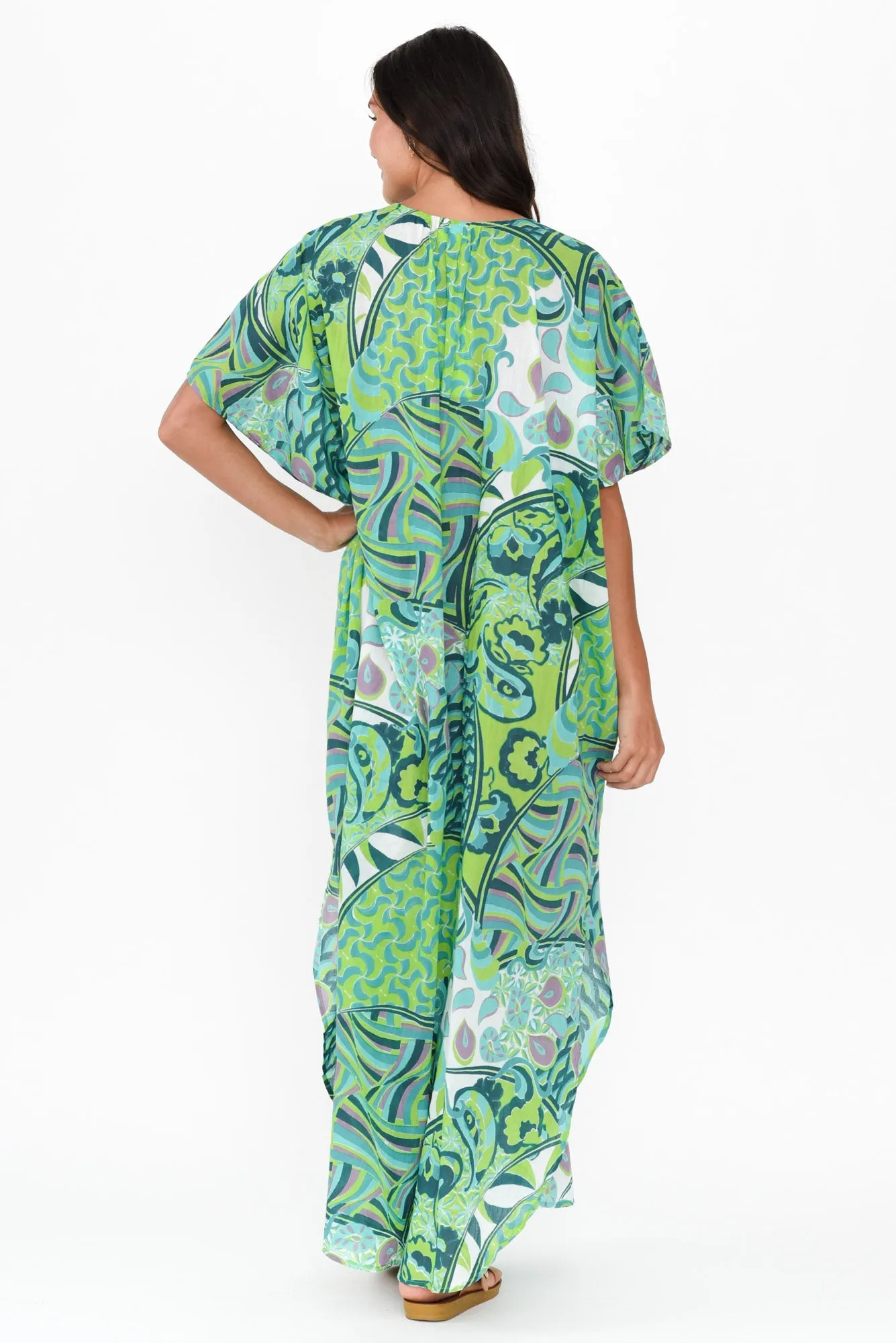 Isla Green Wave Cotton Kaftan sold by Blue Bungalow product image thumbnail 4