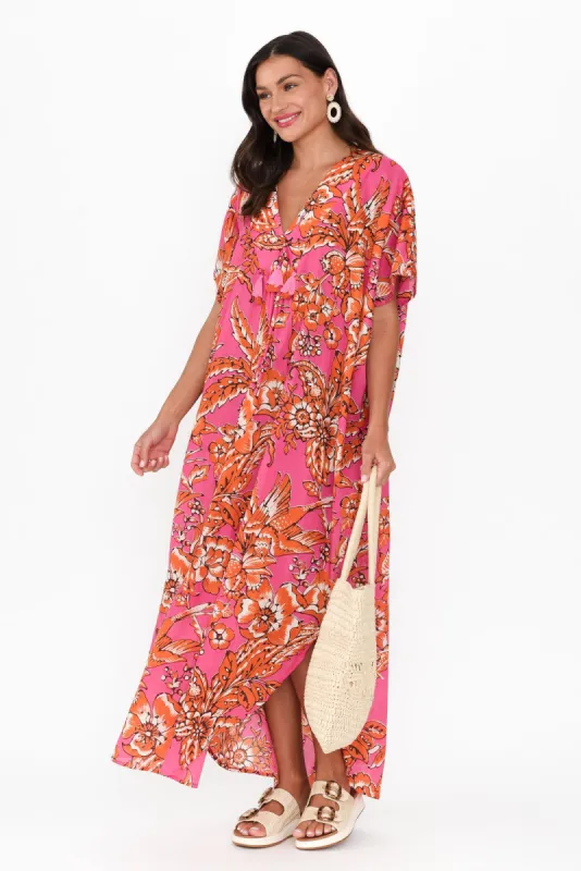 Isla Orange Garden Cotton Kaftan sold by Blue Bungalow