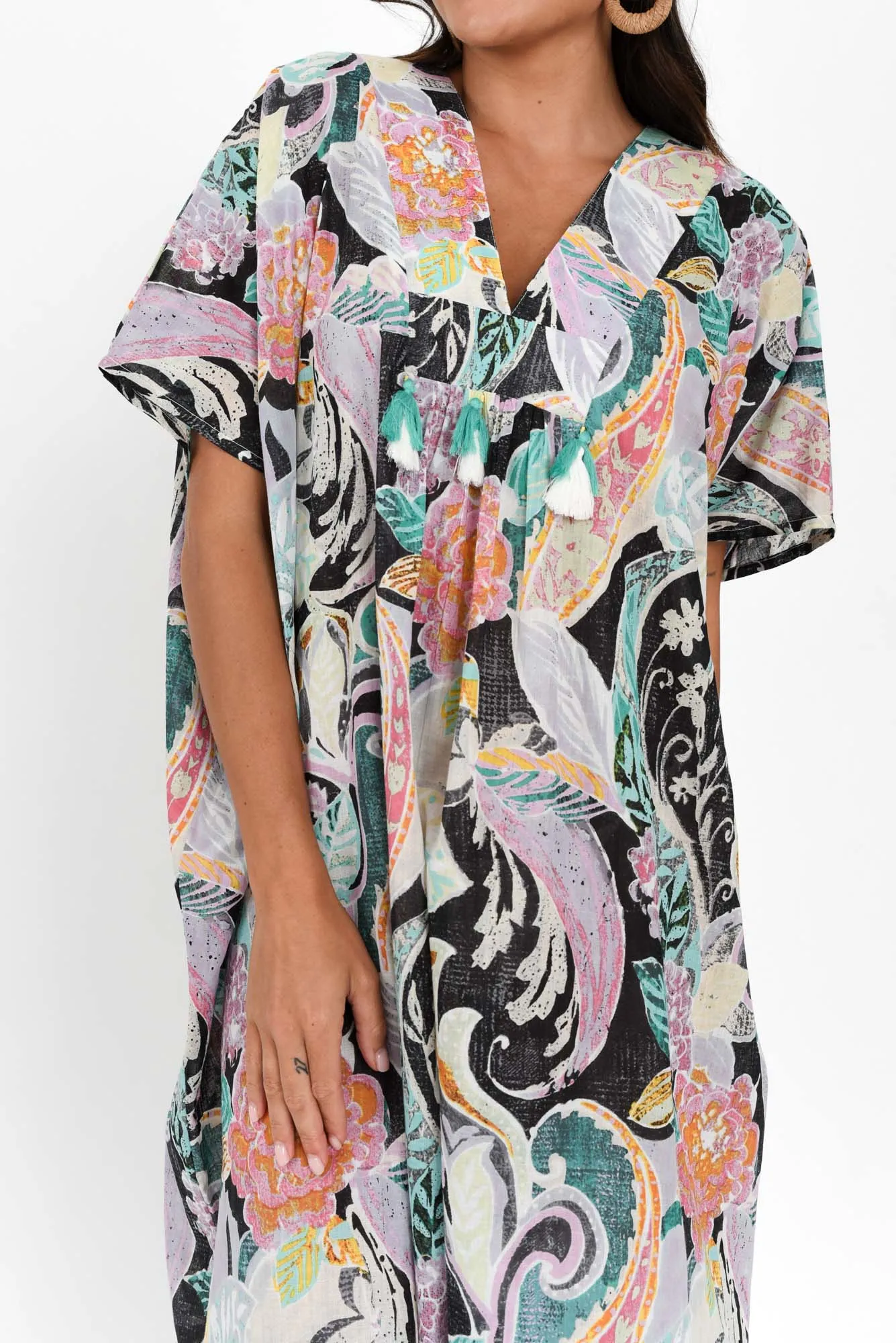 Isla Black Paisley Cotton Kaftan sold by Blue Bungalow product image thumbnail 5
