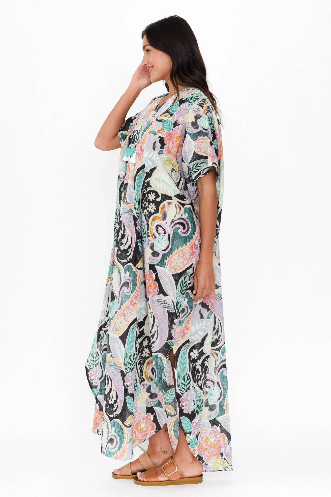 Isla Black Paisley Cotton Kaftan sold by Blue Bungalow product image thumbnail 4
