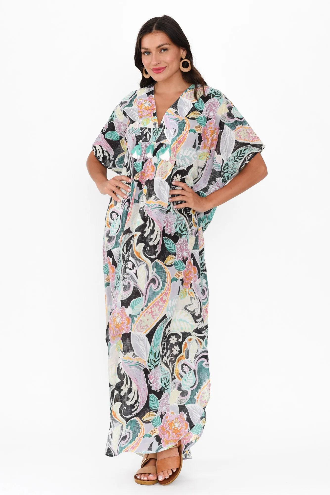 Isla Black Paisley Cotton Kaftan sold by Blue Bungalow product image thumbnail 2