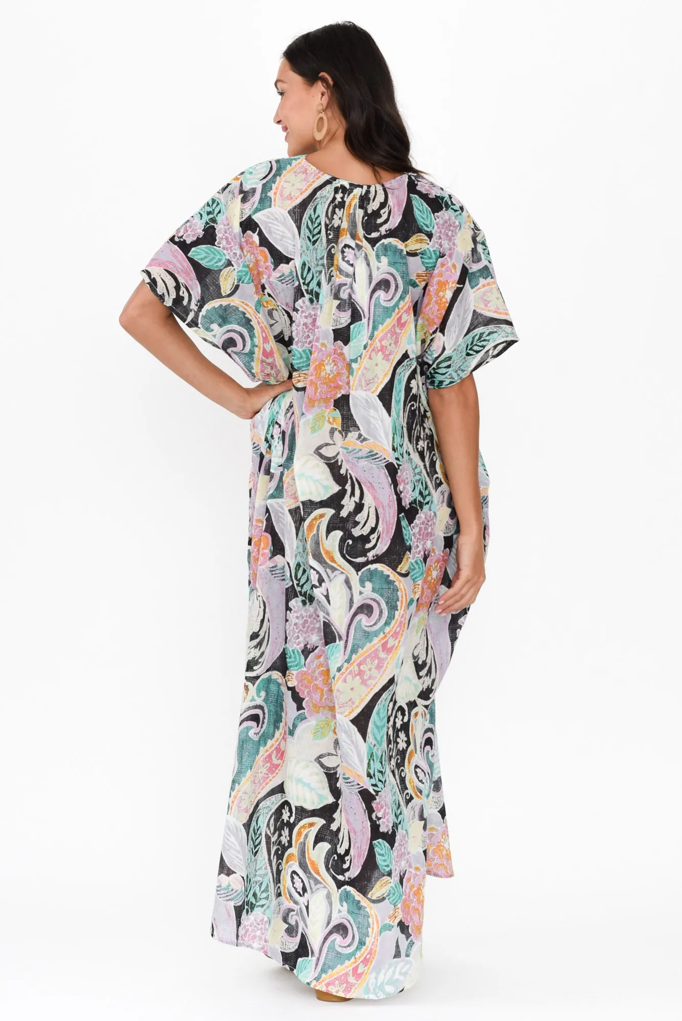 Isla Black Paisley Cotton Kaftan sold by Blue Bungalow product image thumbnail 3