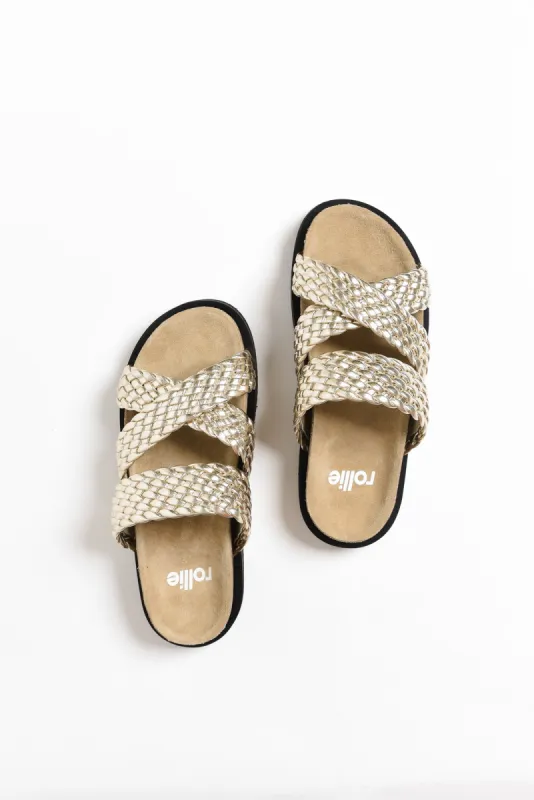 Rhode Gold Leather Woven Slide sold by Blue Bungalow