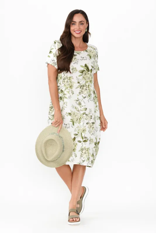 Evalina Green Floral Linen Blend Dress sold by Blue Bungalow